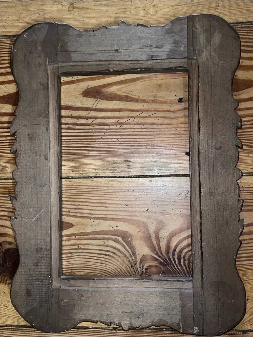 Antique Ornate Carved Solid Wood Picture or Mirror Frame - Brown